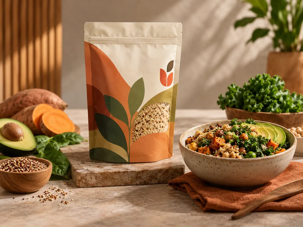 Alimentos en tres variedades — El producto servido