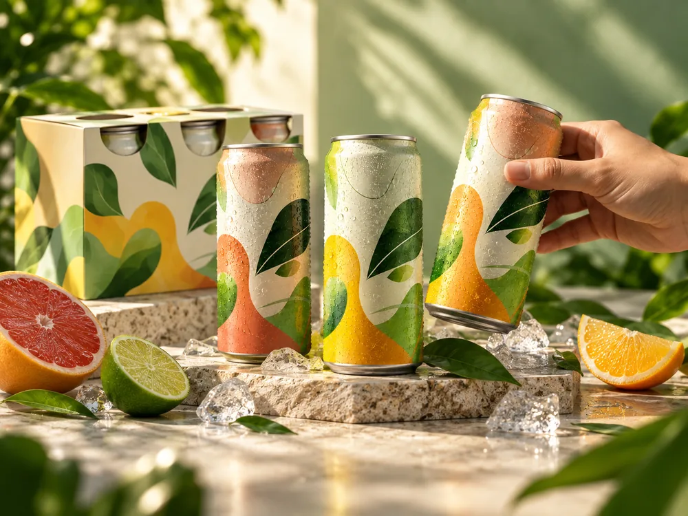 Bebida en tres sabores — Los tres sabores y el pack